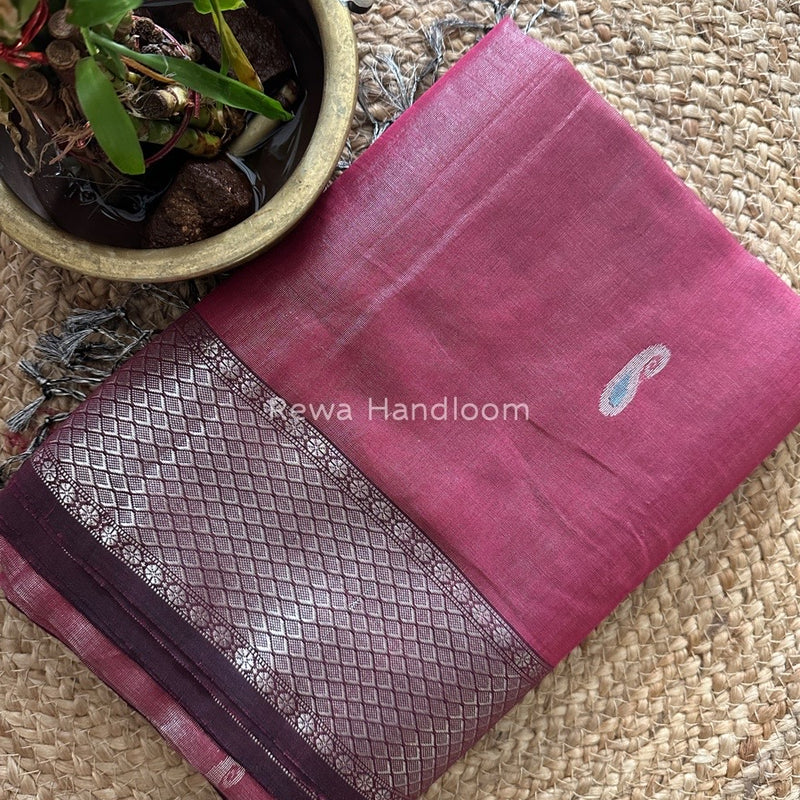 Maheshwari Onion Pink Silver Tissue Meena Butti Saree SMB008