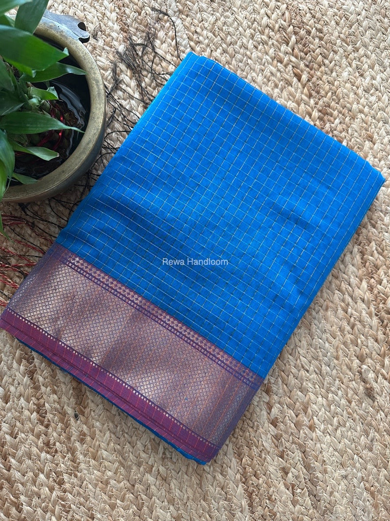 Maheshwari Blue Zari Checks Saree ZCHX337