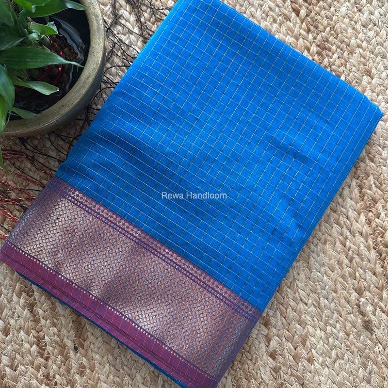 Maheshwari Blue Zari Checks Saree ZCHX337