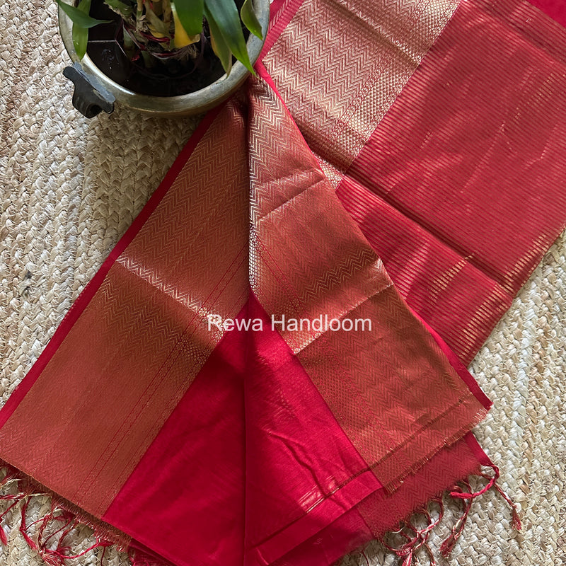 Maheshwari Red Lotus Butta Saree NLS05