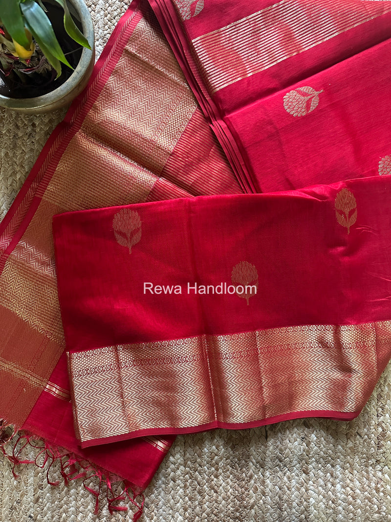 Maheshwari Red Lotus Butta Saree NLS05