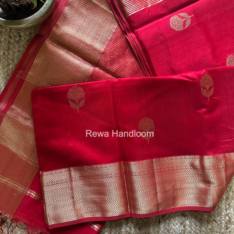 Maheshwari Red Lotus Butta Saree NLS05
