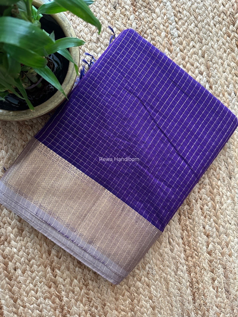 Maheshwari Purple Zari Checks Saree ZCHX339