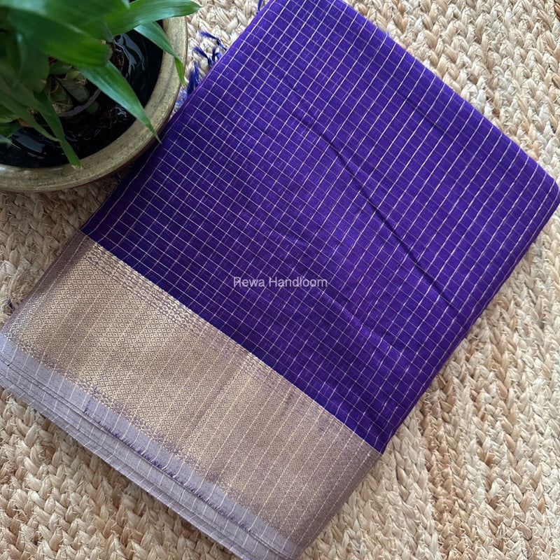 Maheshwari Purple Zari Checks Saree ZCHX339