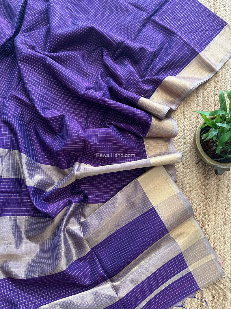 Maheshwari Purple Zari Checks Saree ZCHX339