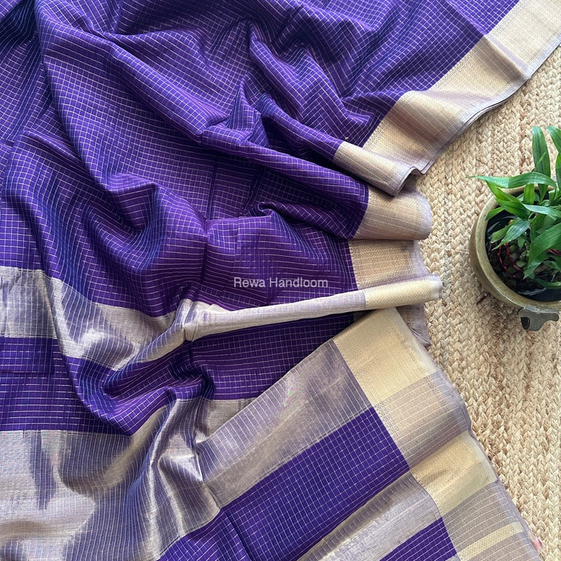 Maheshwari Purple Zari Checks Saree ZCHX339