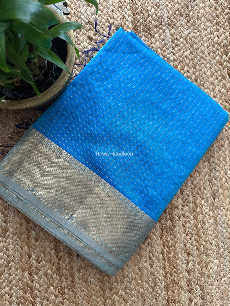 Maheshwari Sky Blue Zari Checks Saree ZCHX340