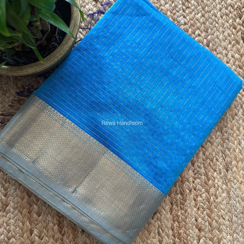 Maheshwari Sky Blue Zari Checks Saree ZCHX340