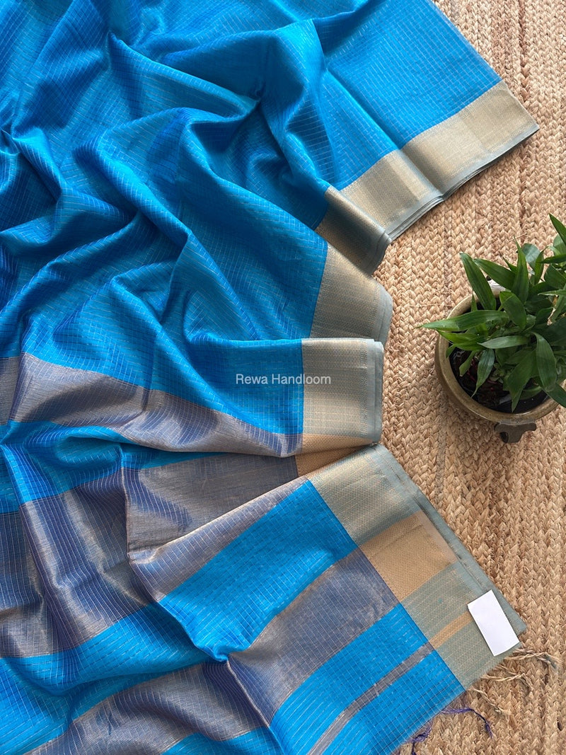 Maheshwari Sky Blue Zari Checks Saree ZCHX340