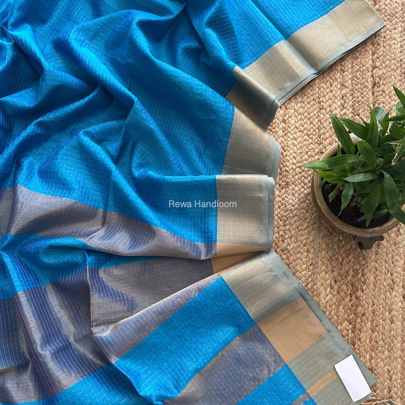 Maheshwari Sky Blue Zari Checks Saree ZCHX340