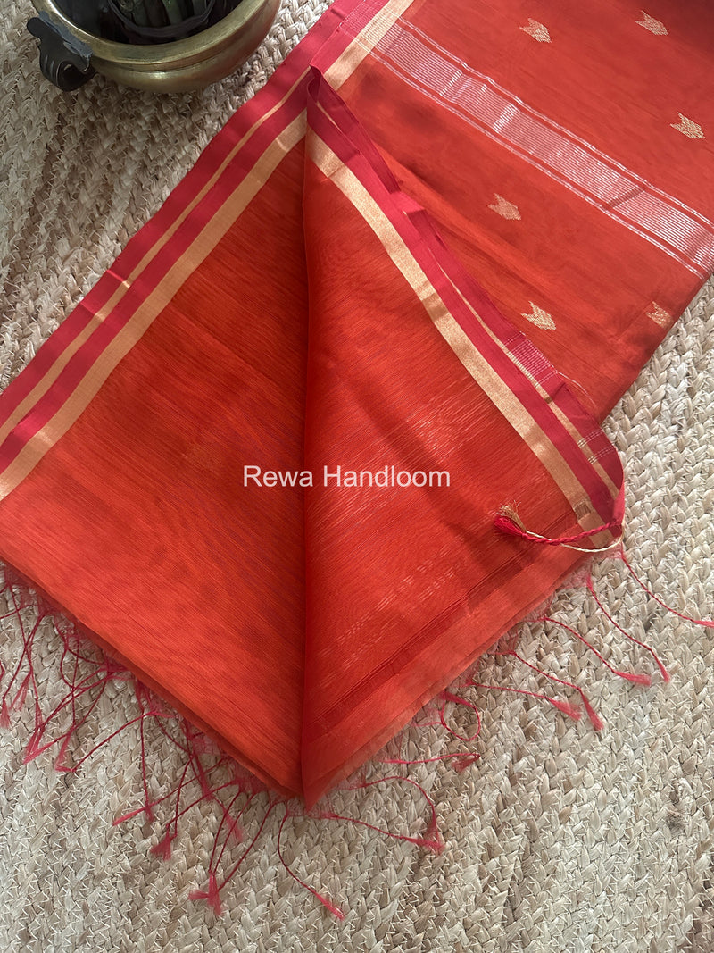 Rust Orange V Butti Maheshwari Saree VBS057