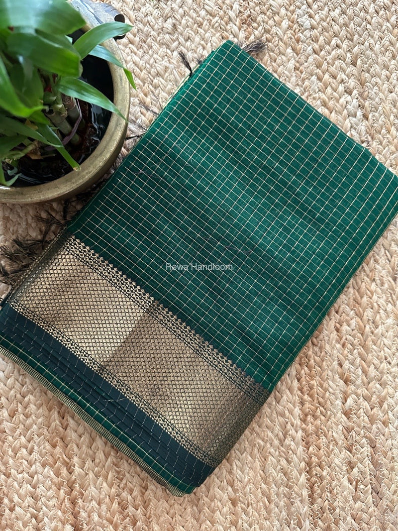 Maheshwari Green Zari Checks Saree ZCHX341