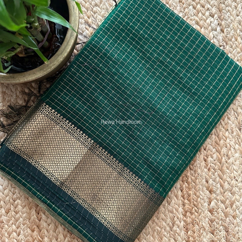 Maheshwari Green Zari Checks Saree ZCHX341