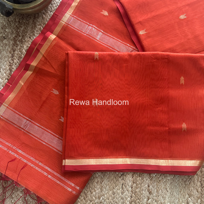 Rust Orange V Butti Maheshwari Saree VBS057