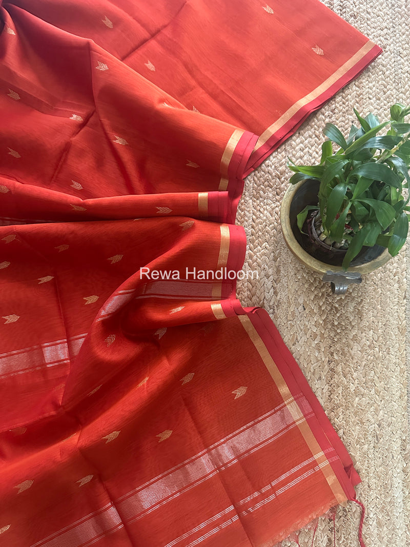 Rust Orange V Butti Maheshwari Saree VBS057