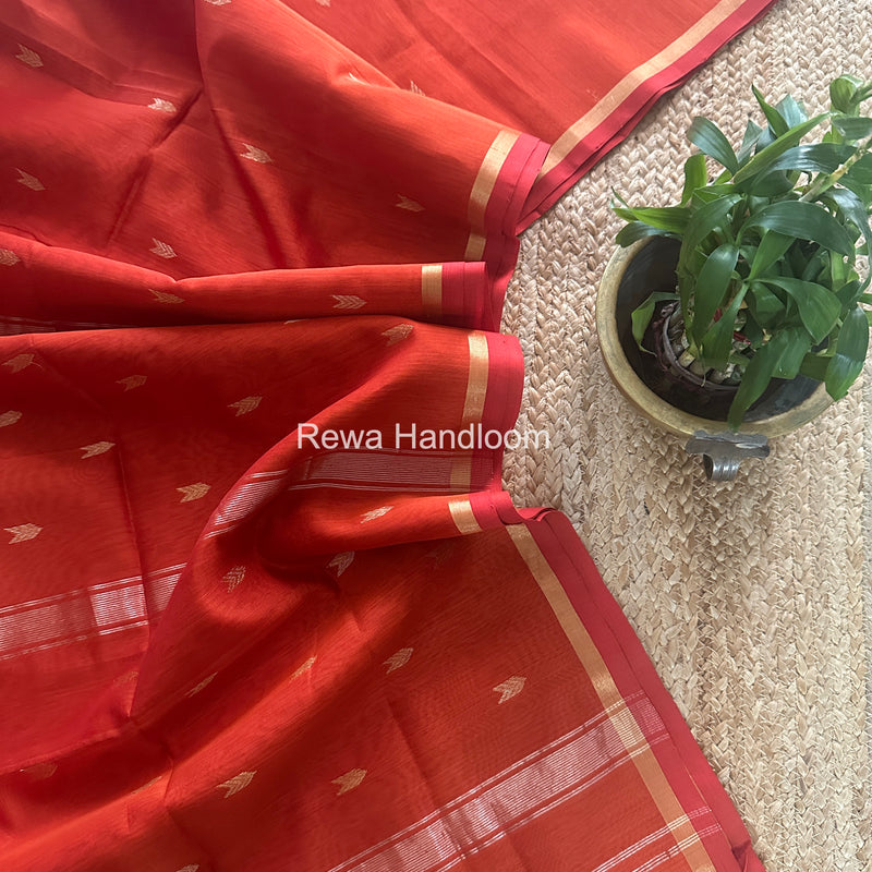 Rust Orange V Butti Maheshwari Saree VBS057