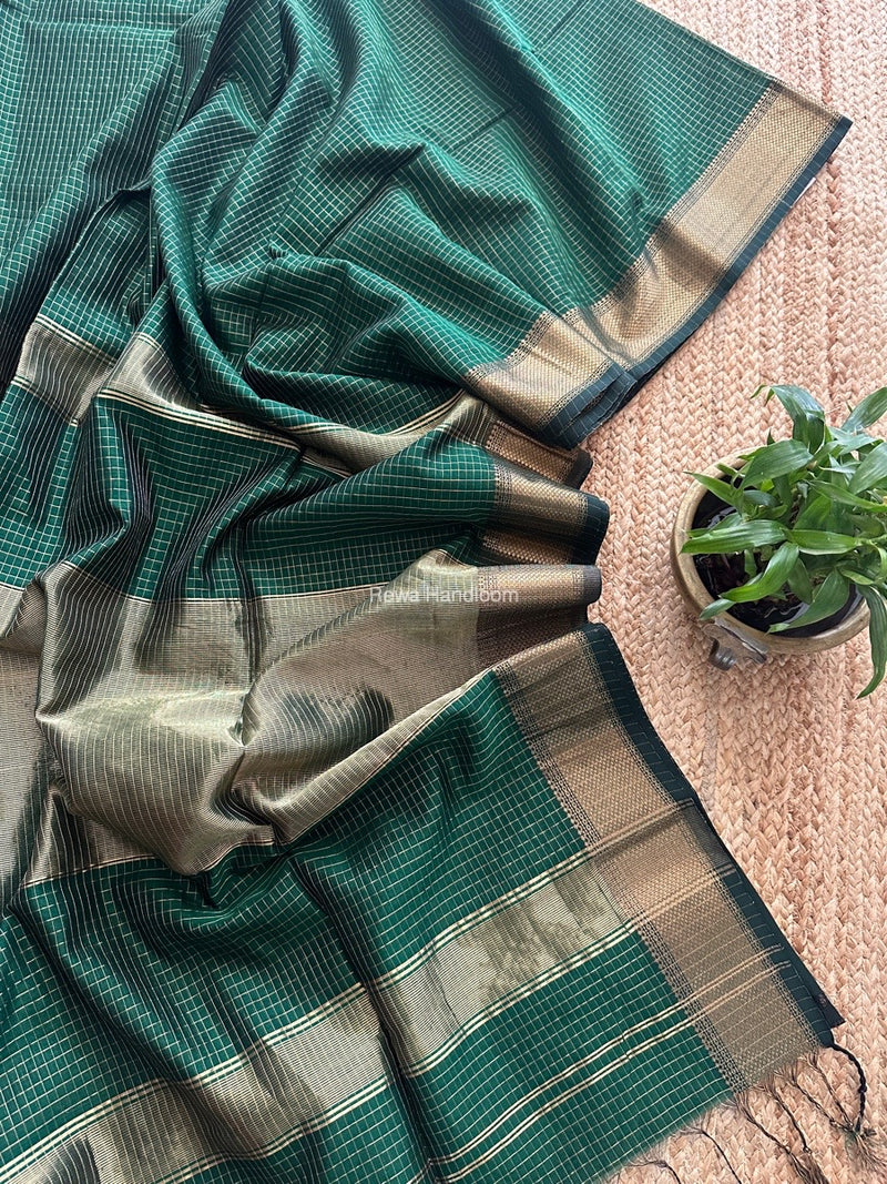 Maheshwari Green Zari Checks Saree ZCHX341