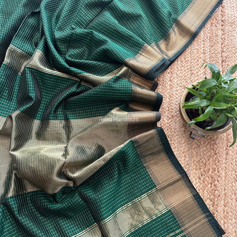 Maheshwari Green Zari Checks Saree ZCHX341