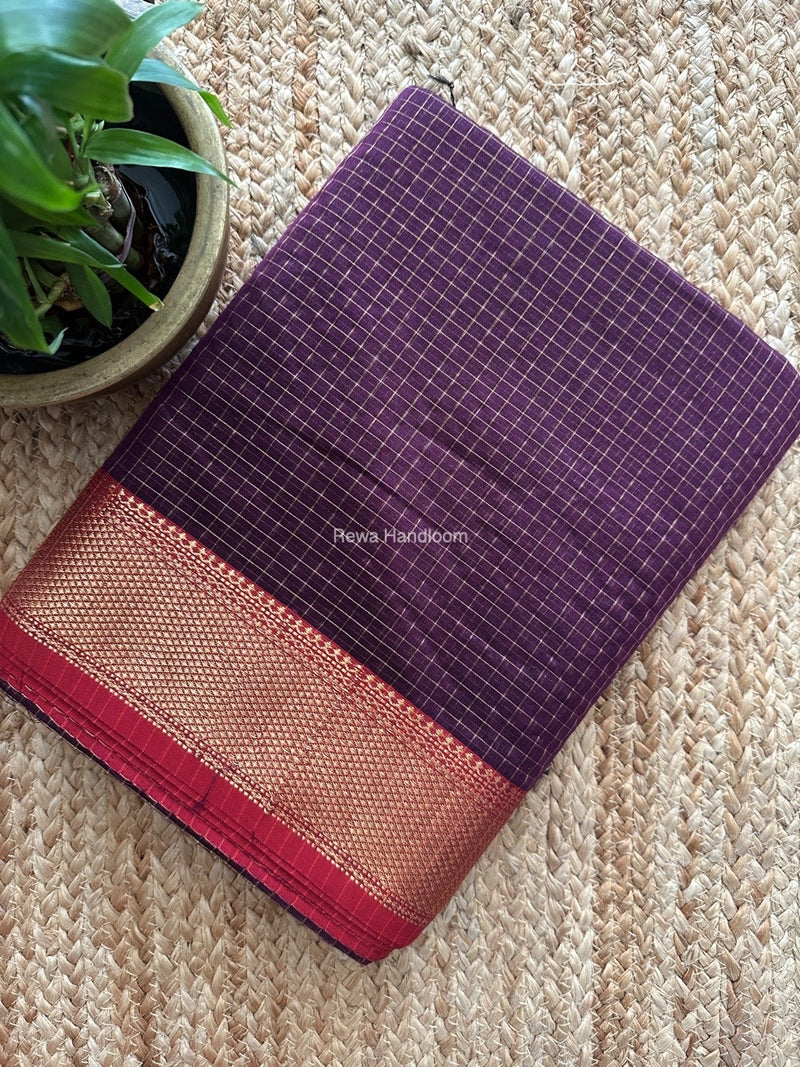 Maheshwari Wine Zari Checks Saree ZCHX343