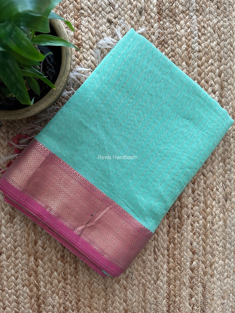 Maheshwari Mint Green Zari Checks Saree ZCHX344