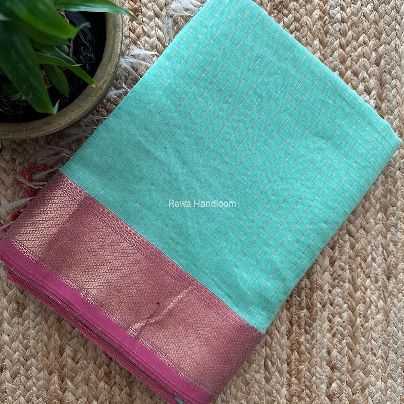 Maheshwari Mint Green Zari Checks Saree ZCHX344