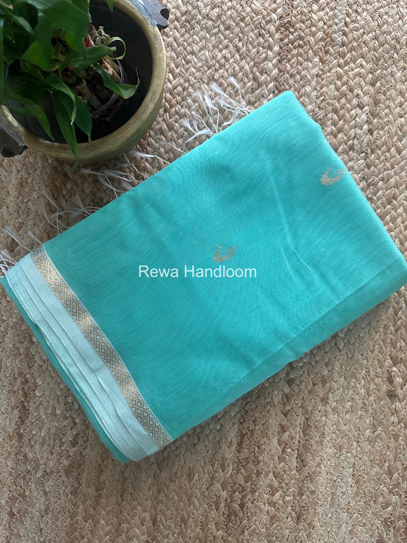 Aqua Green Zari Butti Maheshwari Saree CBGS01