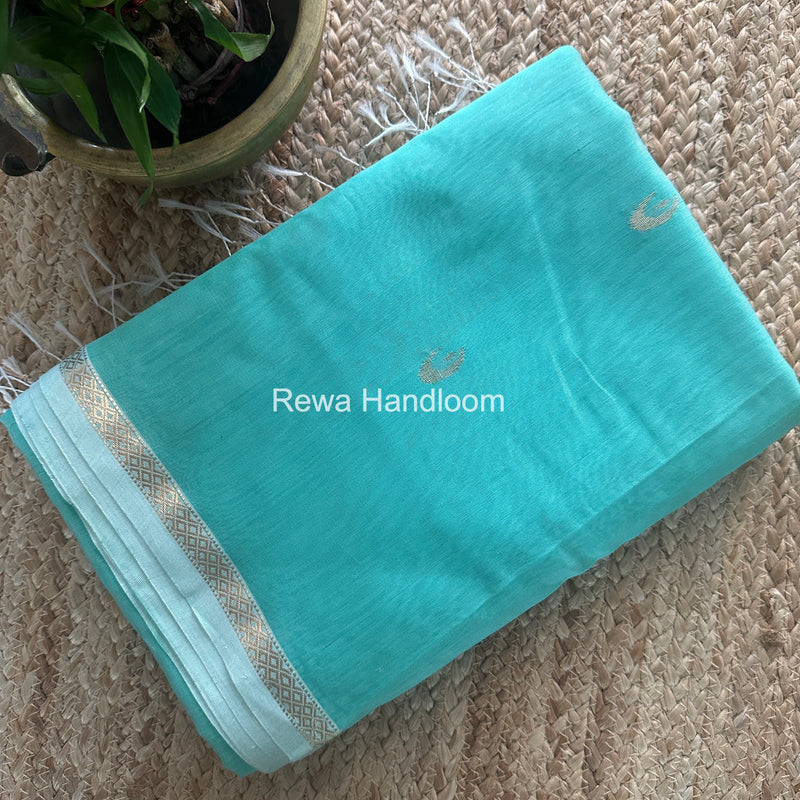 Aqua Green Zari Butti Maheshwari Saree CBGS01