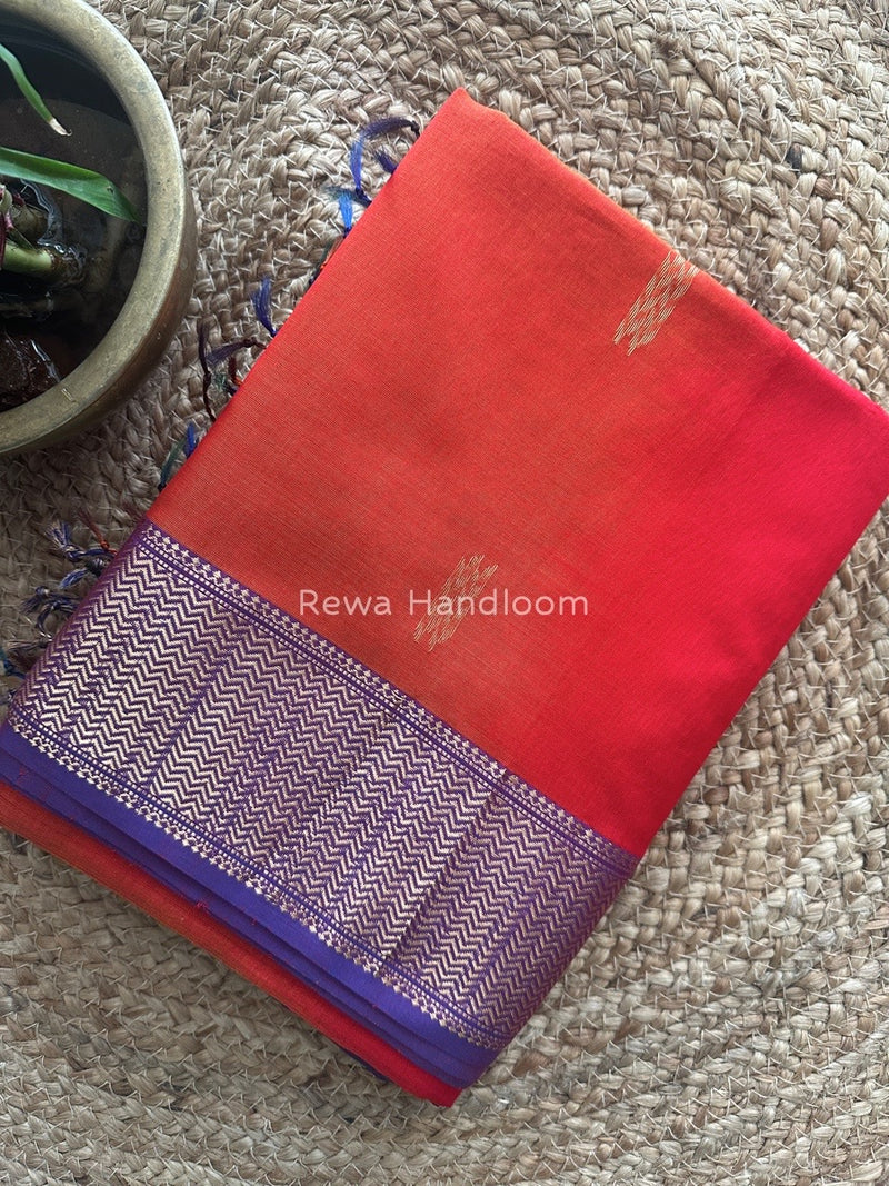 Red Sheded Butti Maheshwari Saree SBBS04