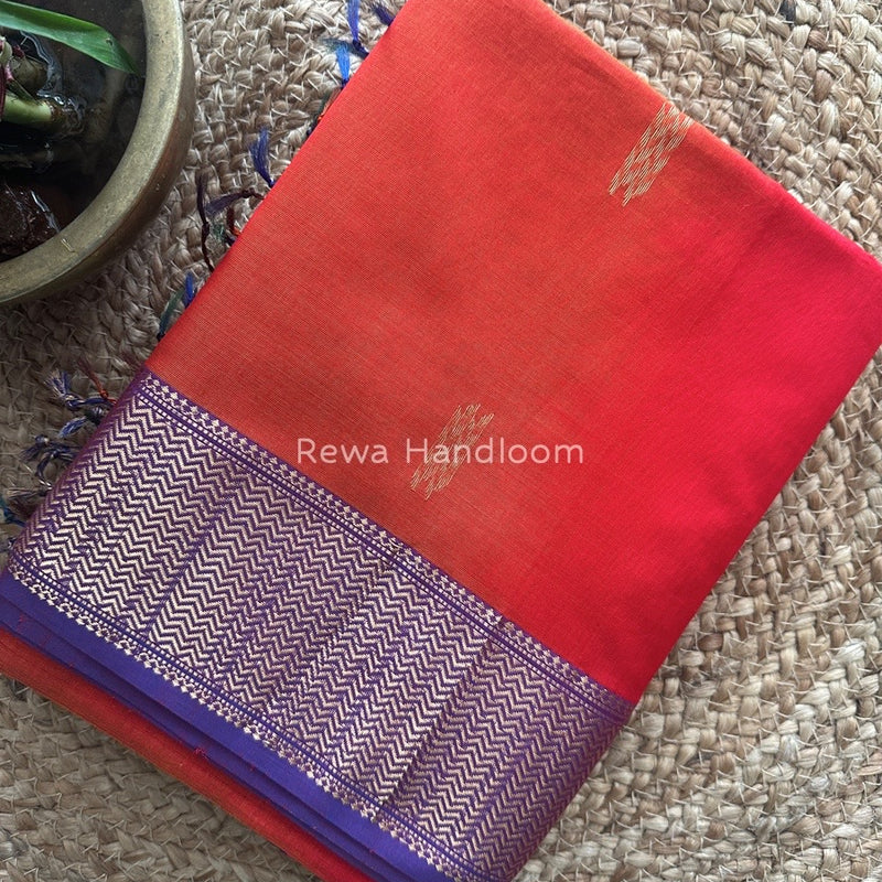 Red Sheded Butti Maheshwari Saree SBBS04