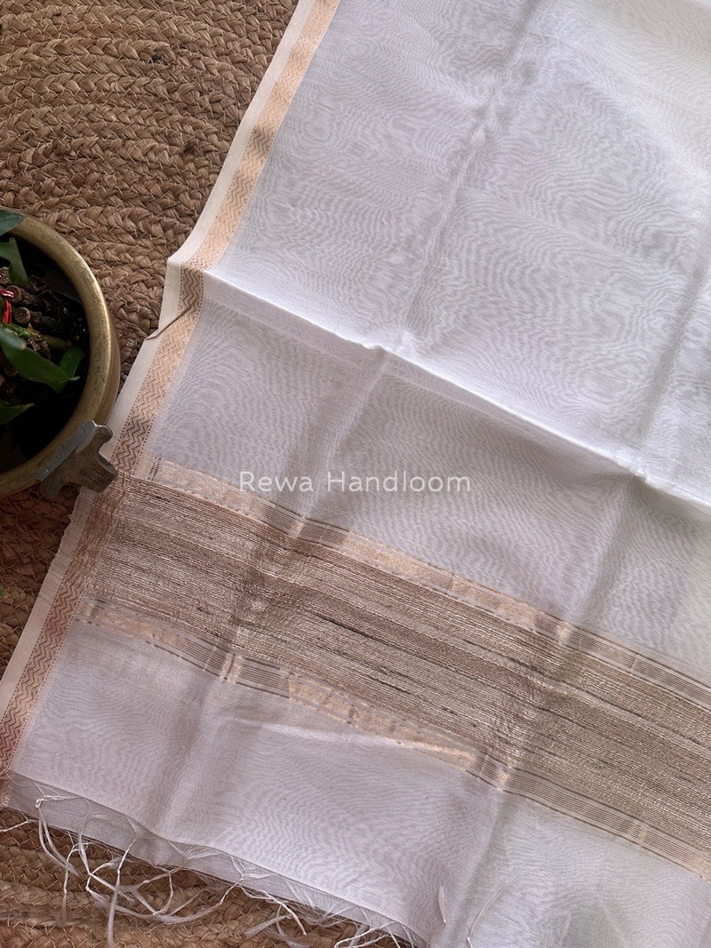 Maheshwari White Silk Dupatta PD026