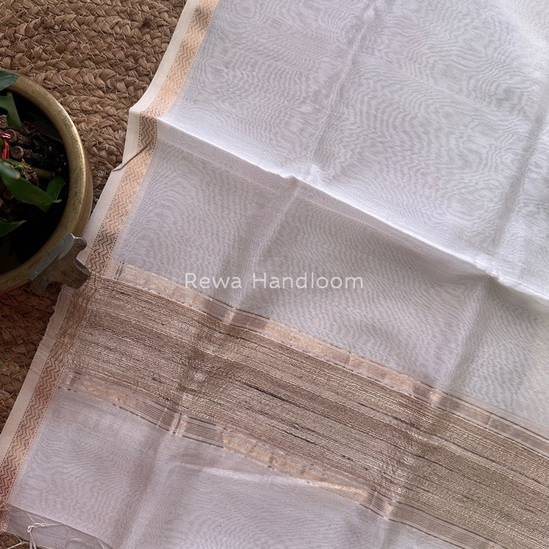 Maheshwari White Silk Dupatta PD026