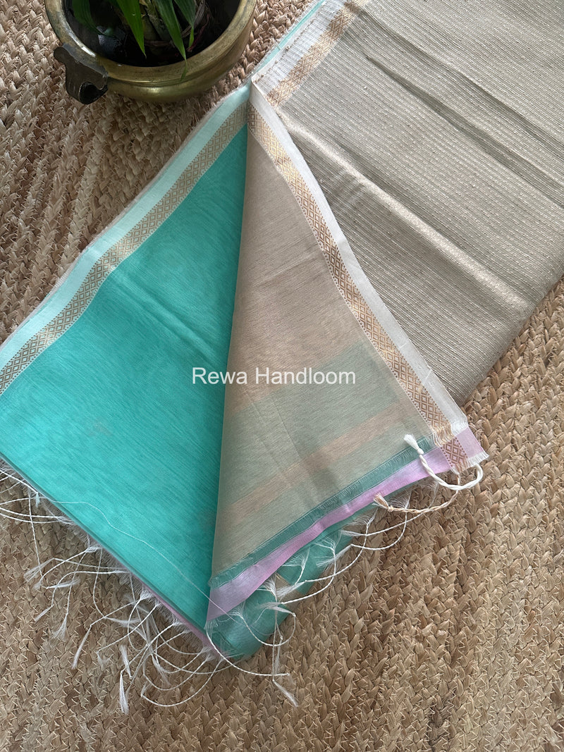 Aqua Green Zari Butti Maheshwari Saree CBGS01