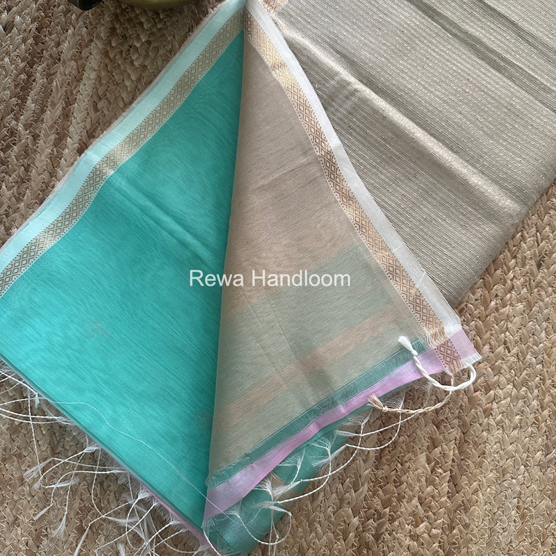Aqua Green Zari Butti Maheshwari Saree CBGS01