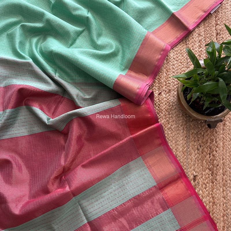 Maheshwari Mint Green Zari Checks Saree ZCHX344