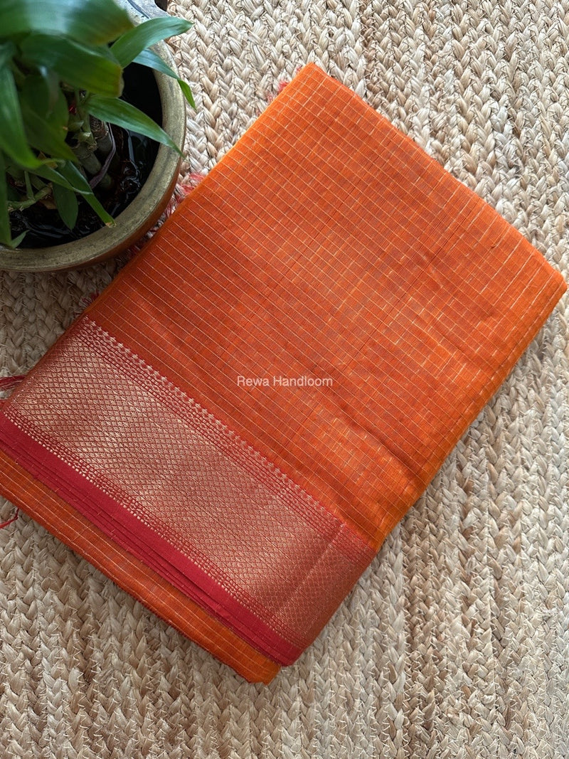 Maheshwari Orange Zari Checks Saree ZCHX345
