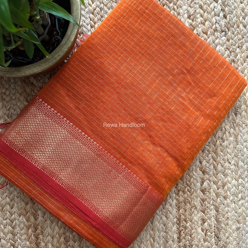 Maheshwari Orange Zari Checks Saree ZCHX345