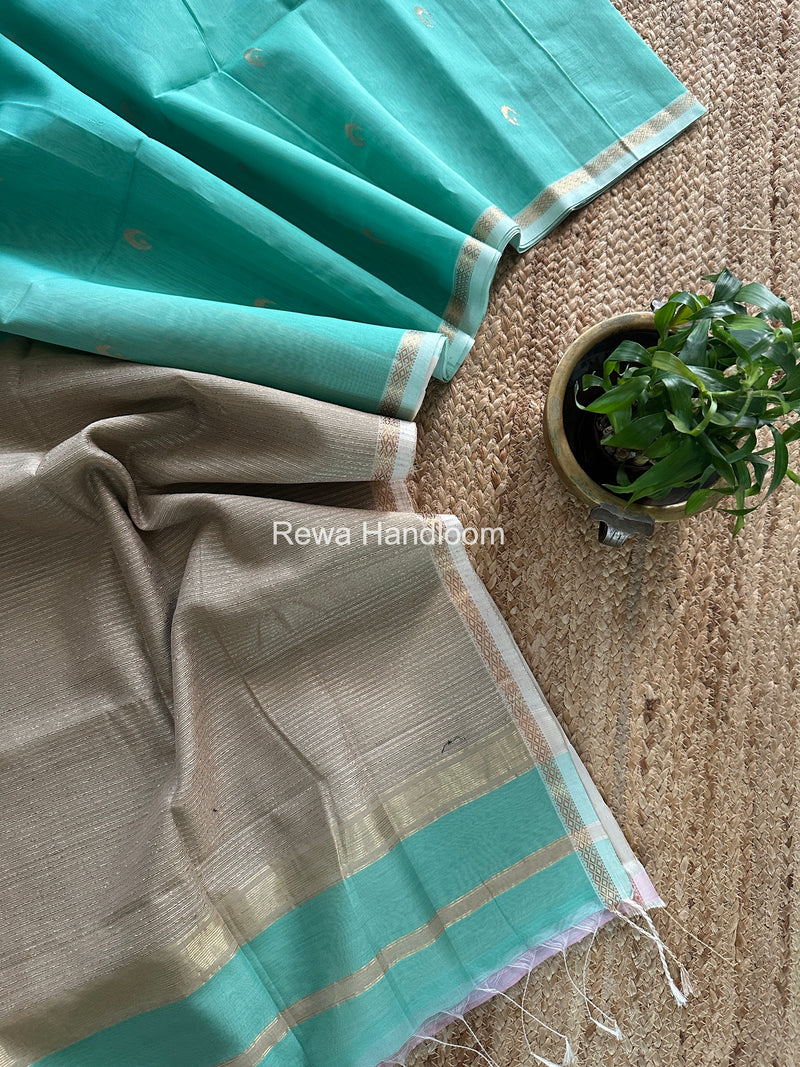 Aqua Green Zari Butti Maheshwari Saree CBGS01
