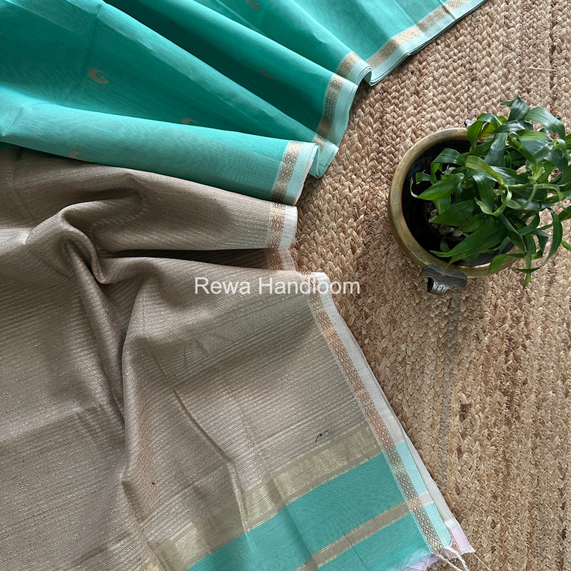 Aqua Green Zari Butti Maheshwari Saree CBGS01