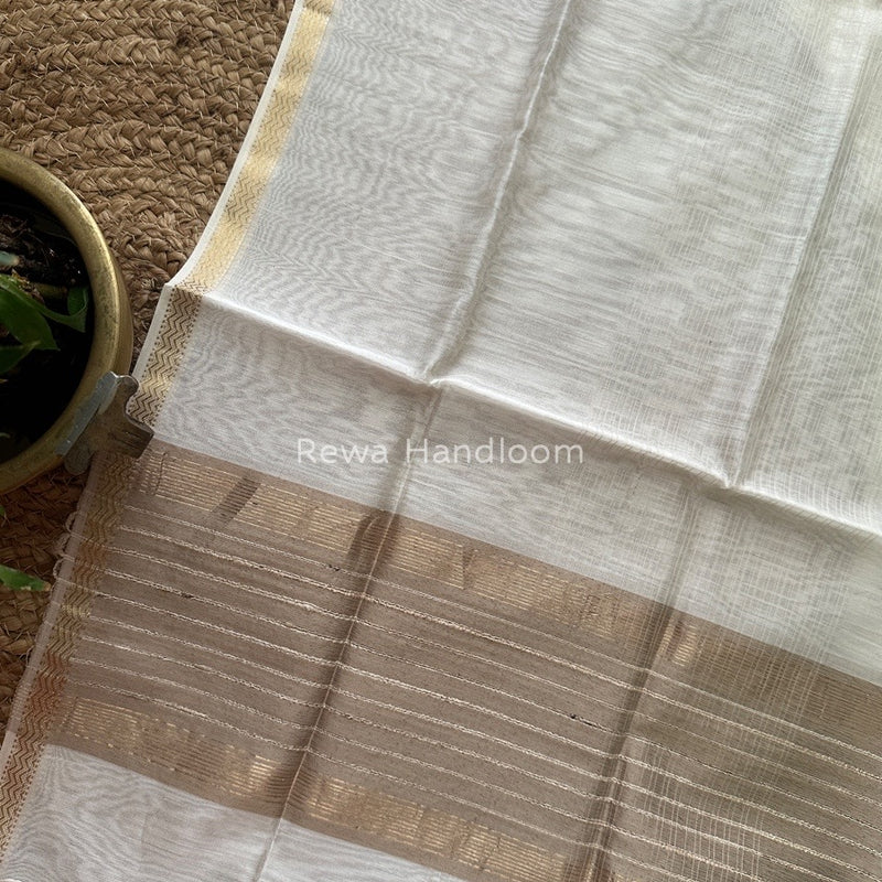 Maheshwari White Silk Dupatta PD024