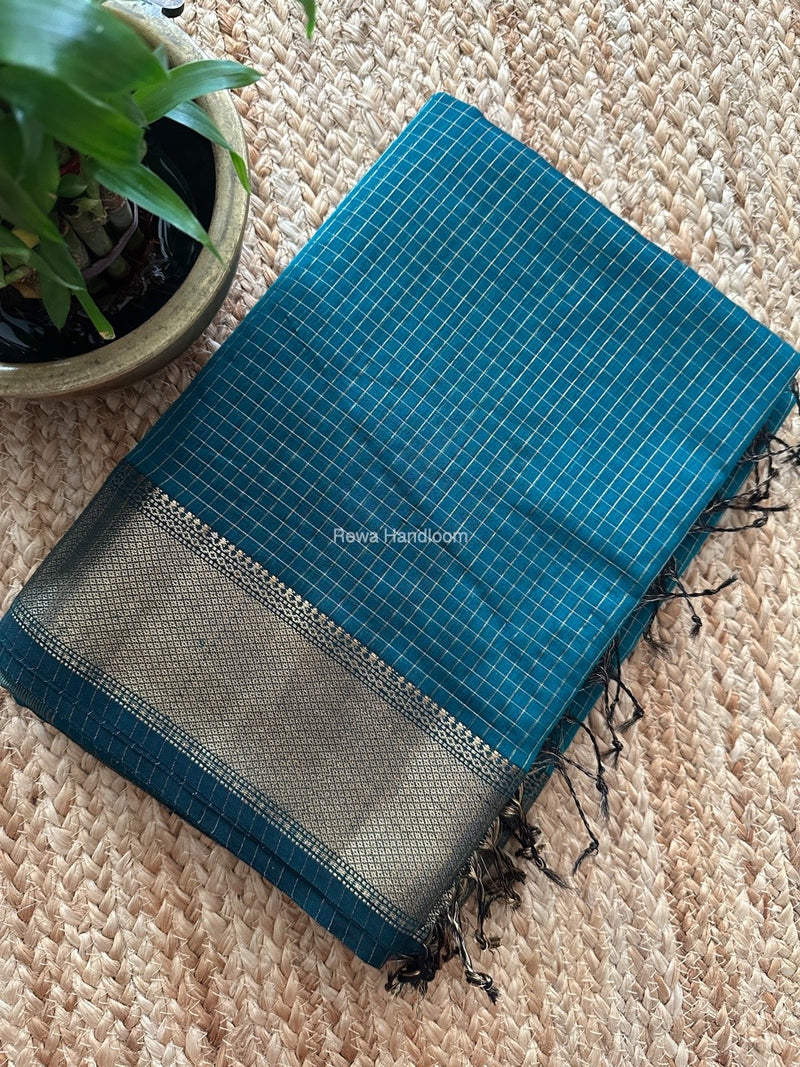 Maheshwari Green Zari Checks Saree ZCHX346