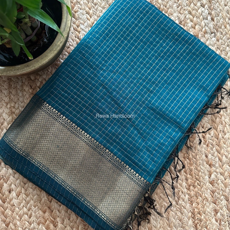 Maheshwari Green Zari Checks Saree ZCHX346