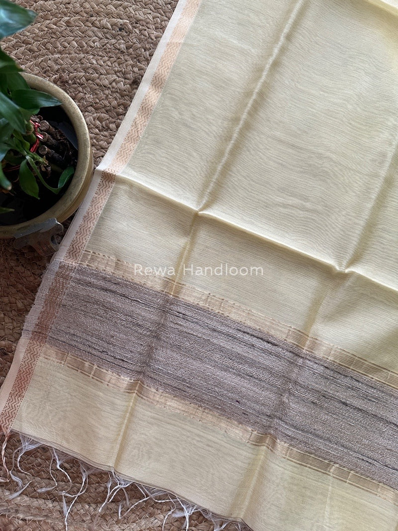 Maheshwari Cream Yellow Silk Dupatta PD09