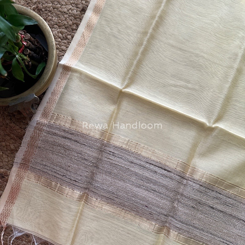 Maheshwari Cream Yellow Silk Dupatta PD09