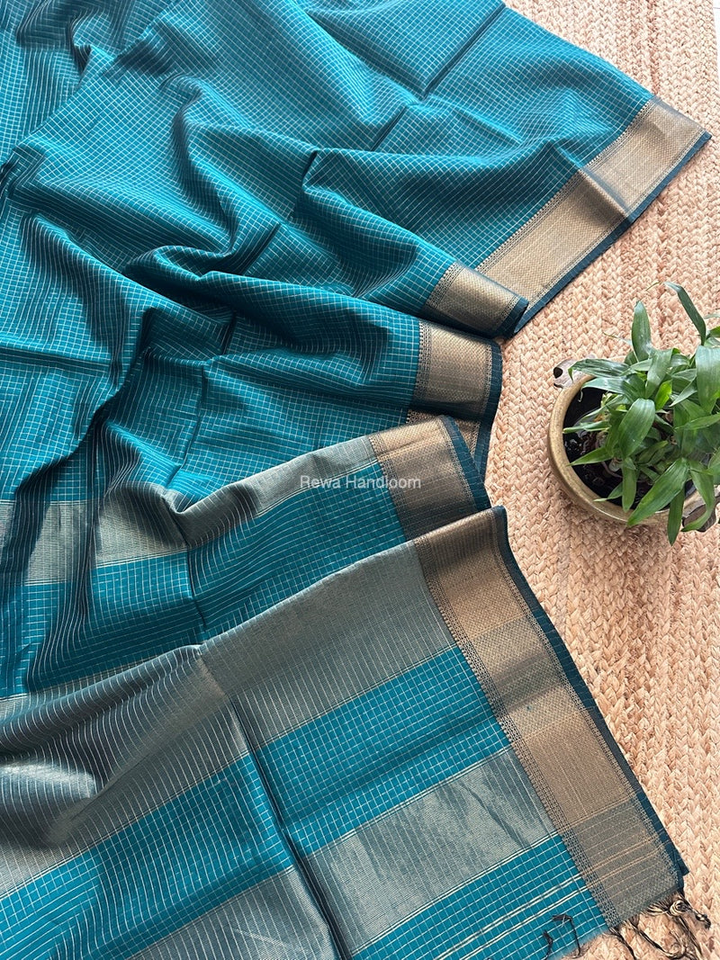 Maheshwari Green Zari Checks Saree ZCHX346
