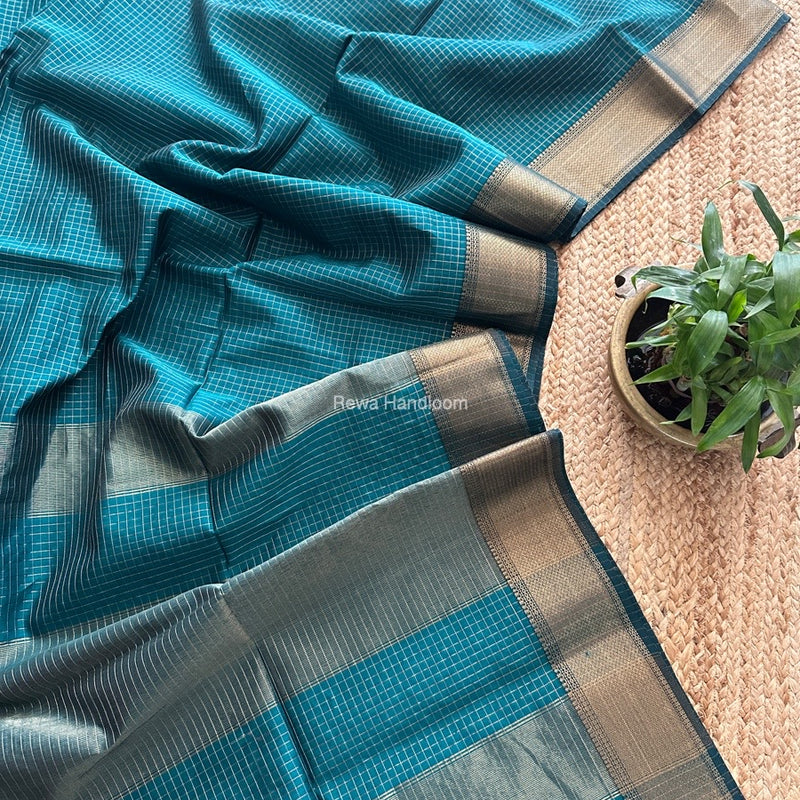 Maheshwari Green Zari Checks Saree ZCHX346