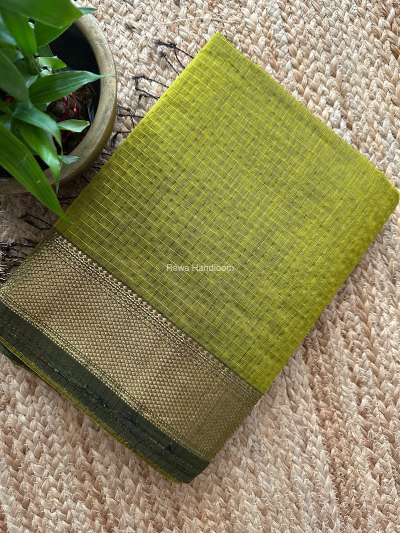 Maheshwari Mehendi Green Zari Checks Saree ZCHX347