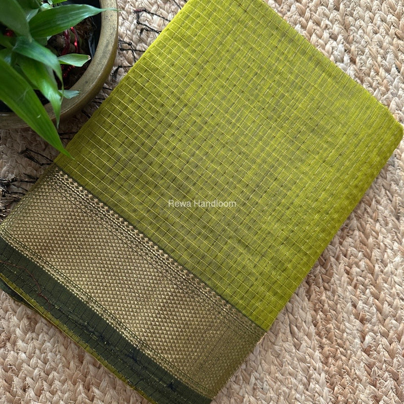 Maheshwari Mehendi Green Zari Checks Saree ZCHX347