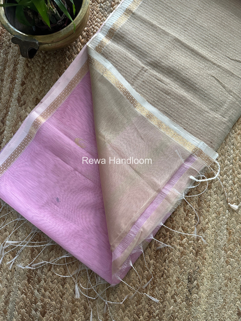 Baby Pink Zari Butti Maheshwari Saree CBGS02