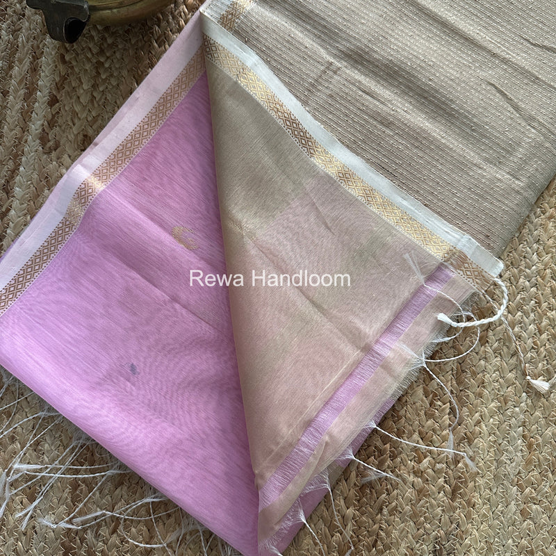 Baby Pink Zari Butti Maheshwari Saree CBGS02