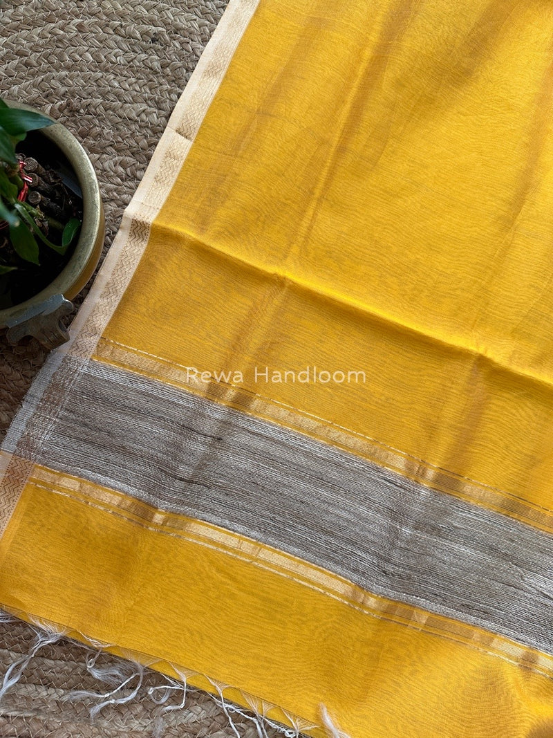 Maheshwari Golden Yellow Silk Dupatta PD027